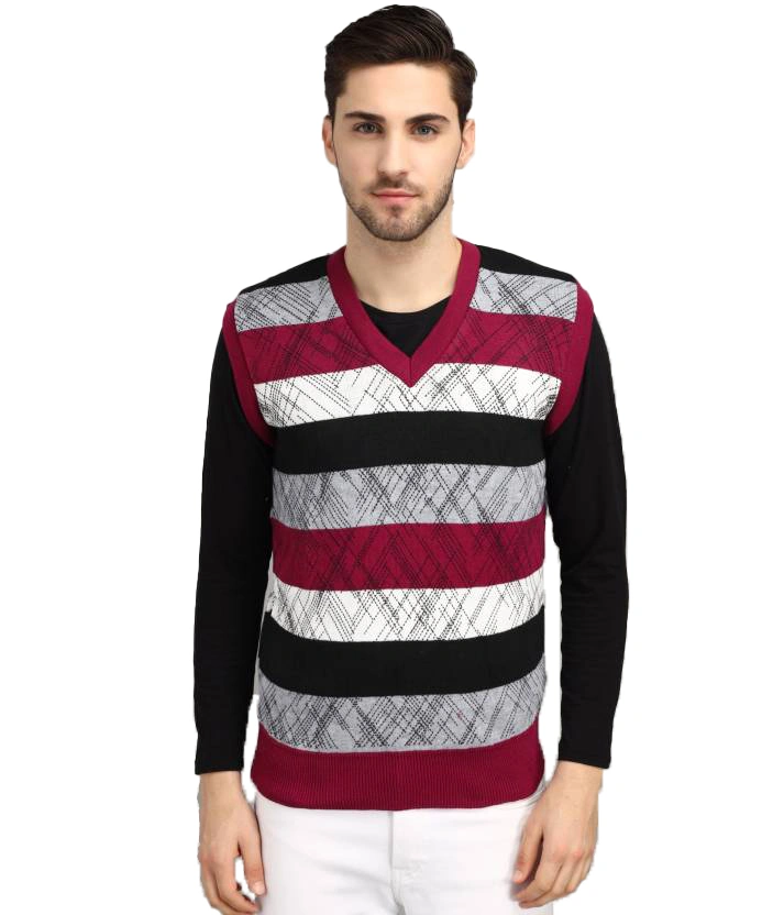 Anixa Men's Patterned Knitted Half Sweater Maroon -0