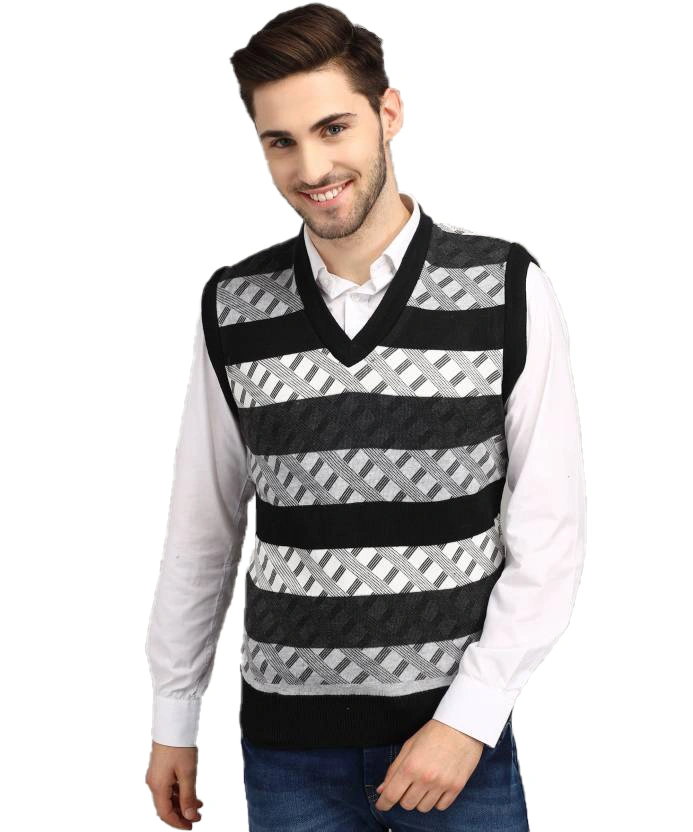 Anixa Men's Patterned Knitted Half Sweater Black -0