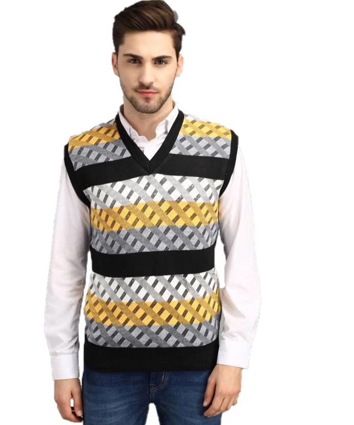 Anixa Men's Patterned Knitted Half Sweater royal yellow -0