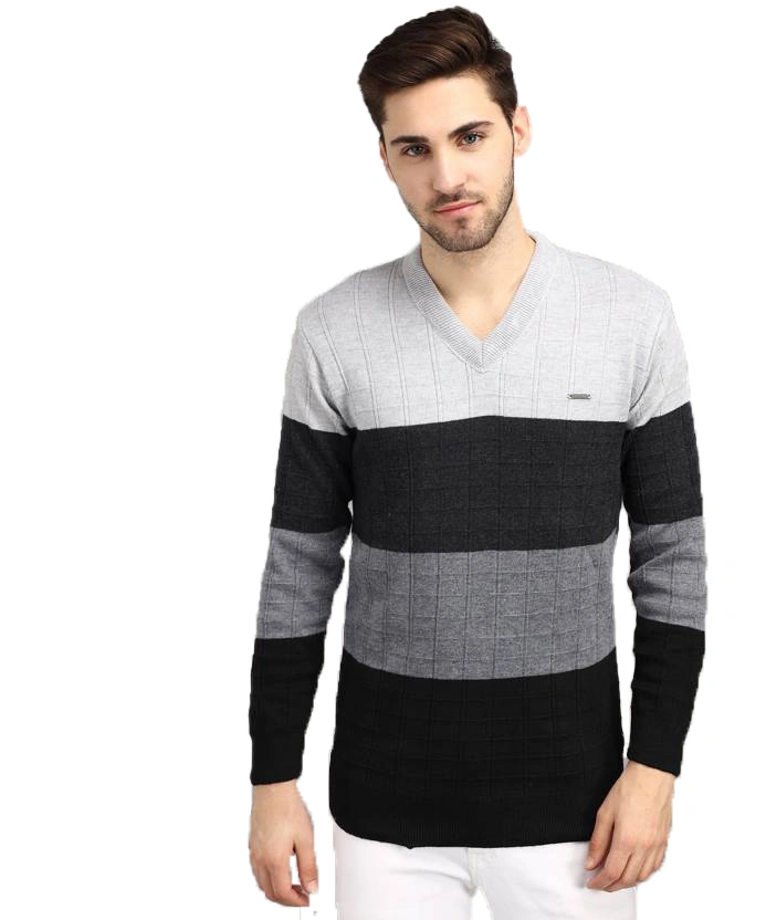 Anixa Men's V-Neck Striped Knitted Sweater black -0