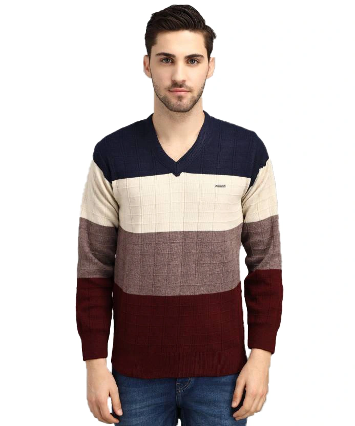 Anixa Men's V-Neck Striped Knitted Sweater brown -0