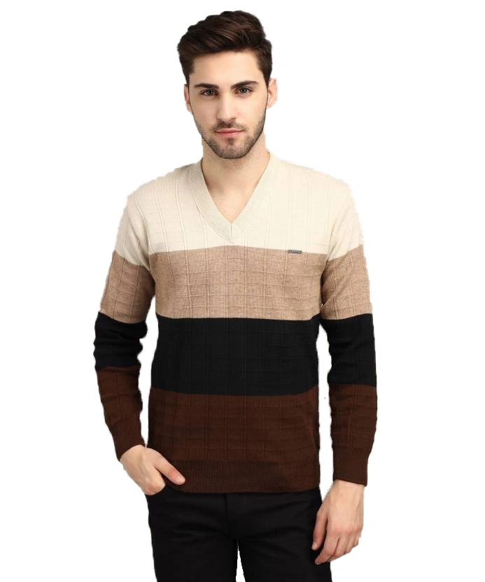 Anixa Men's V-Neck Striped Knitted Sweater light brown -0