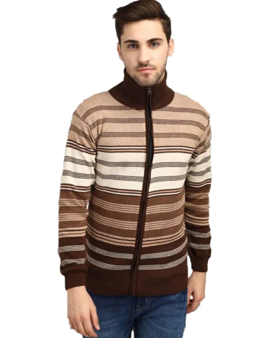 Anixa Men's Striped Full Zip Sweater coffee - 0
