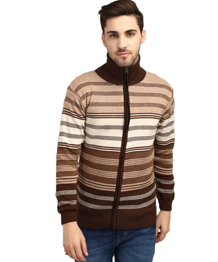 Anixa Men's Striped Full Zip Sweater coffee - 0