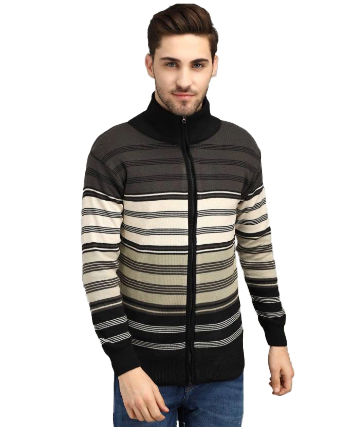 Anixa Men's Striped Full Zip Sweater black - 0