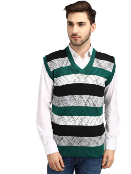 Anixa Men's Patterned Knitted Half Sweater Green -0