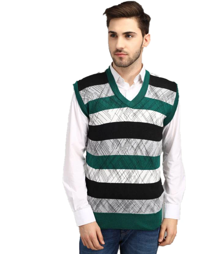 Anixa Men's Patterned Knitted Half Sweater Green -0