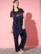 Anixa Women's Printed Cotton Nightsuit navy 1