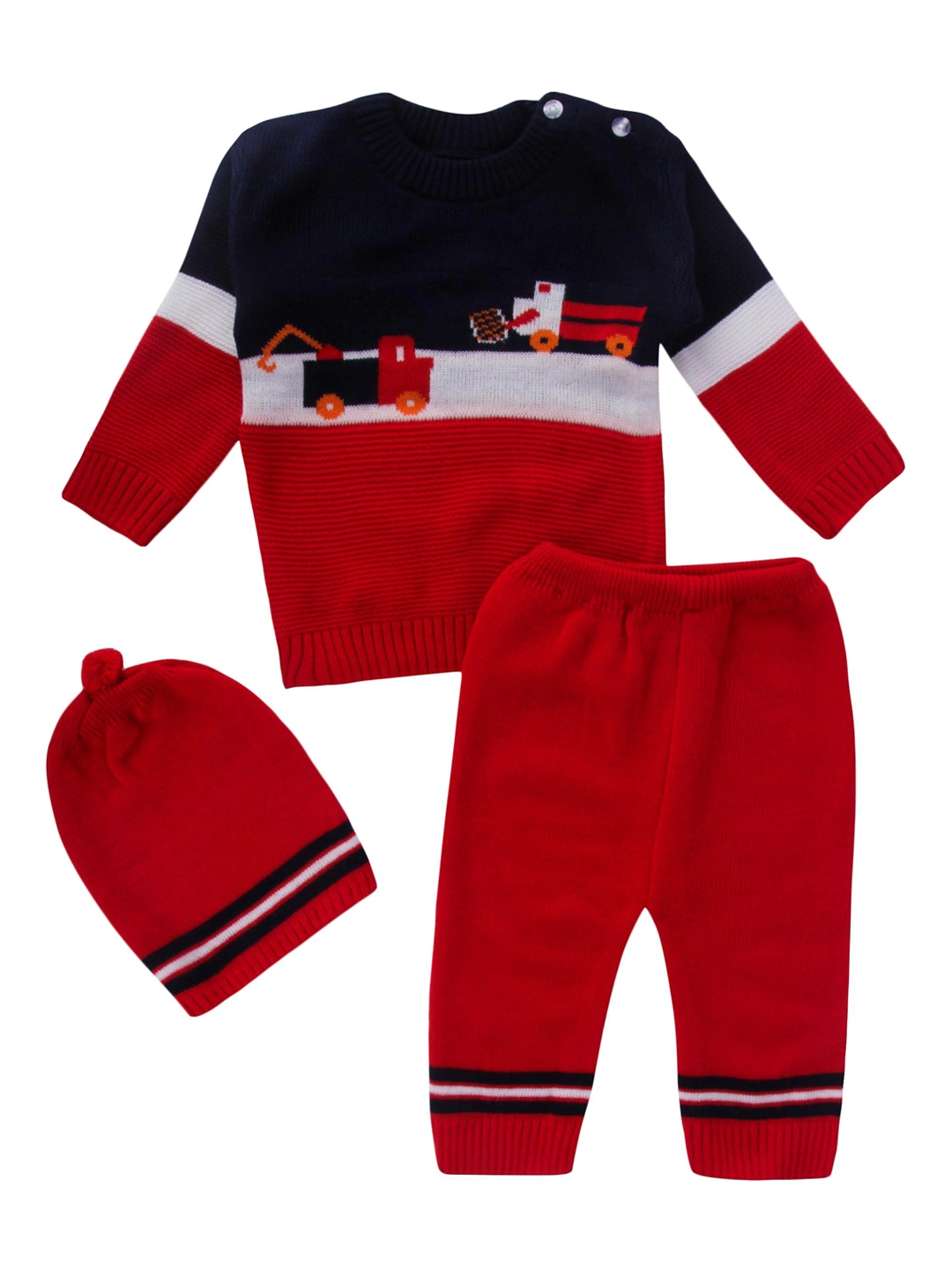 Anixa Kids 3 Piece Truck Printed Woolen Sweater Set navy -1