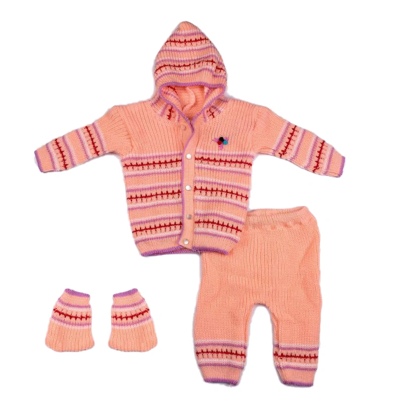 Anixa Kids 3 Piece Woolen Sweater Set peach 1