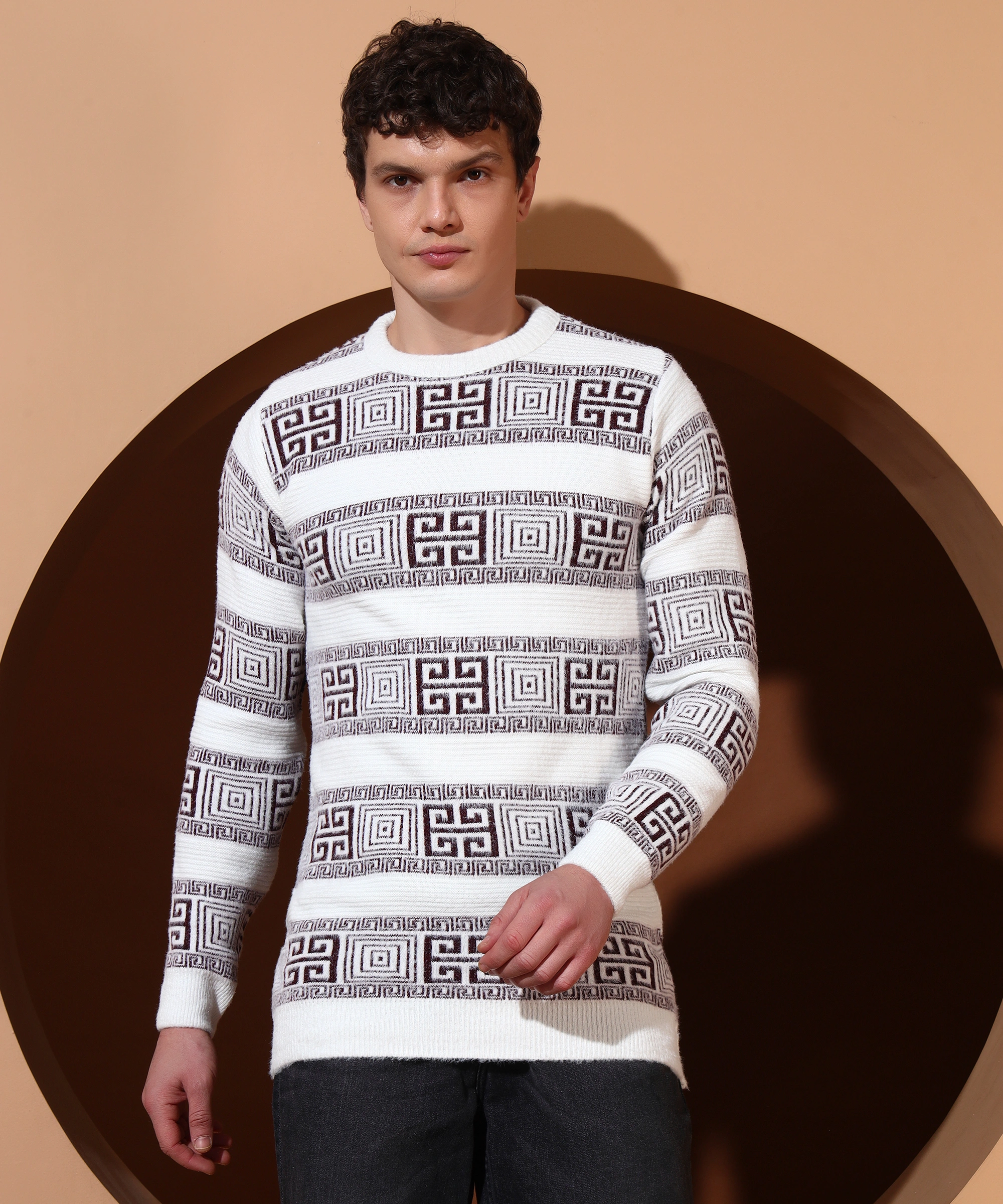 Anixa Men's Box Pattern Knitted Sweater brown - 1