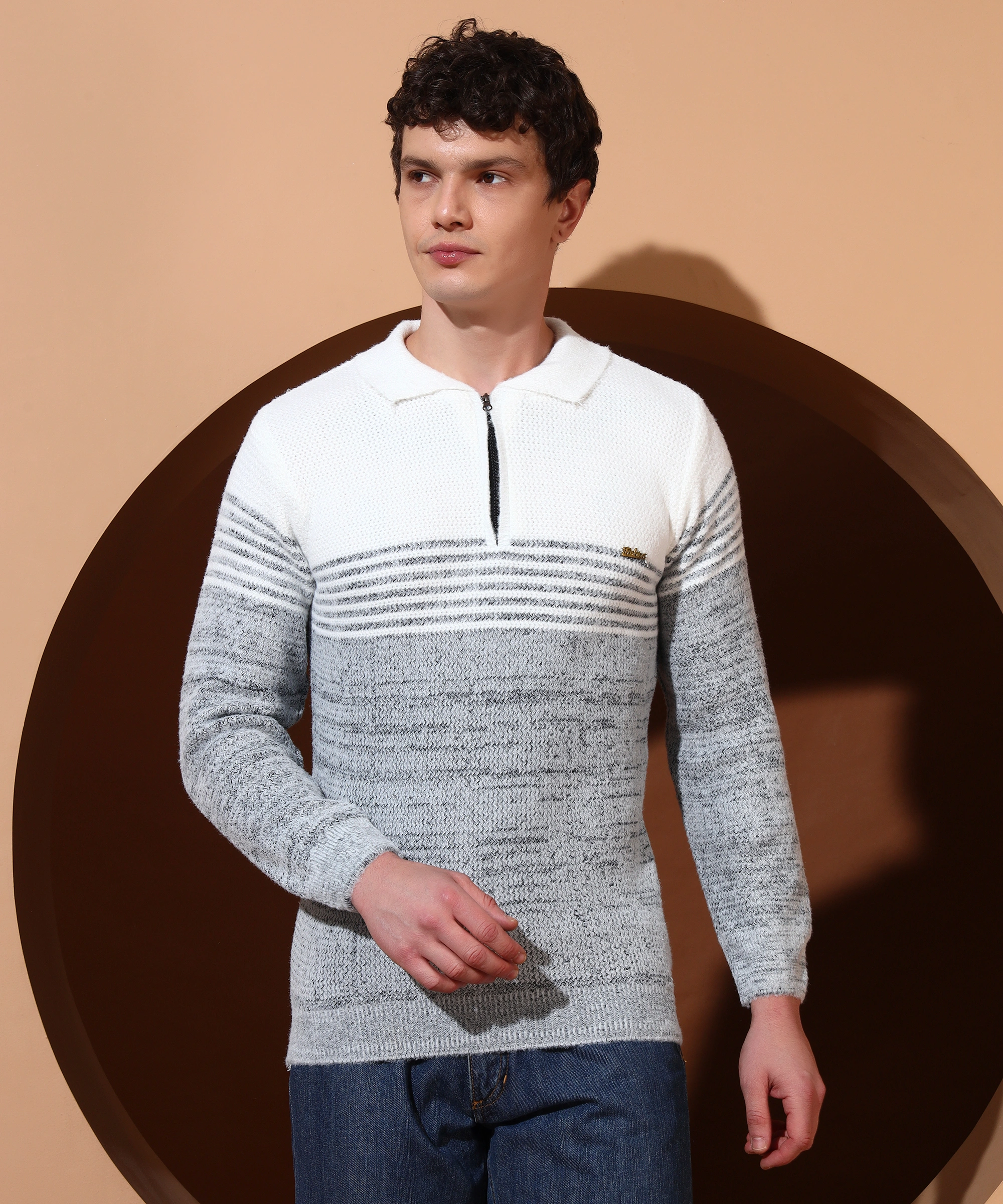 Anixa Men's Textured Half Zip Collared Sweater darkgrey -8