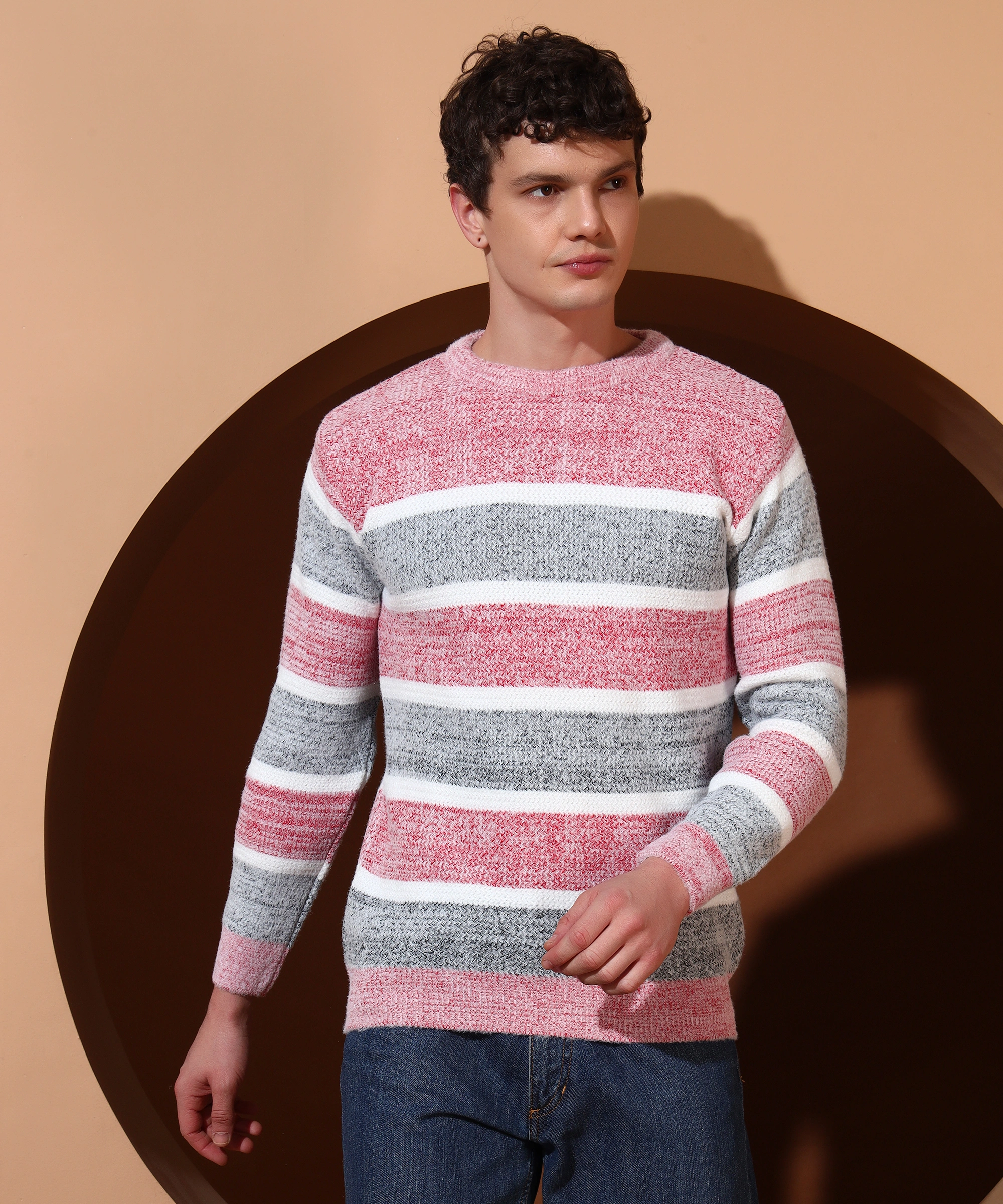 Anixa Men's Striped Knitted Sweater red -8