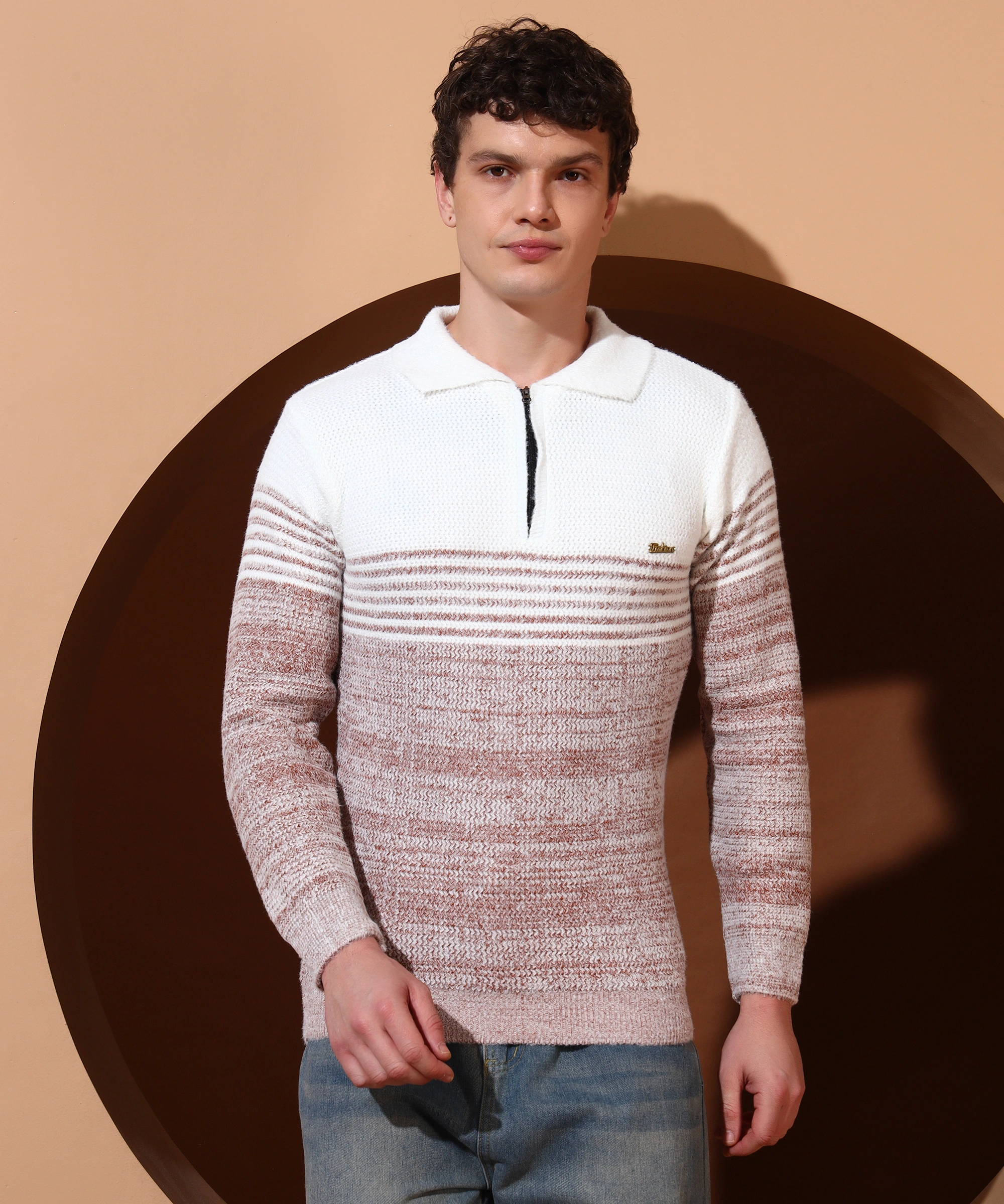 Anixa Men's Textured Half Zip Collared Sweater brown -8