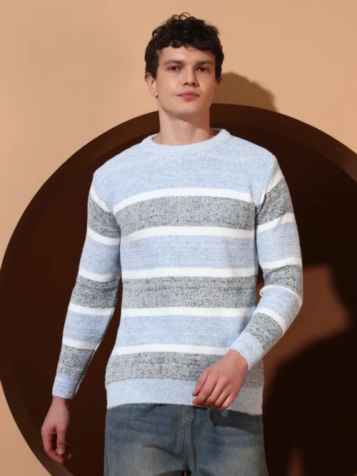 Anixa Men's Striped Knitted Sweater blue -8