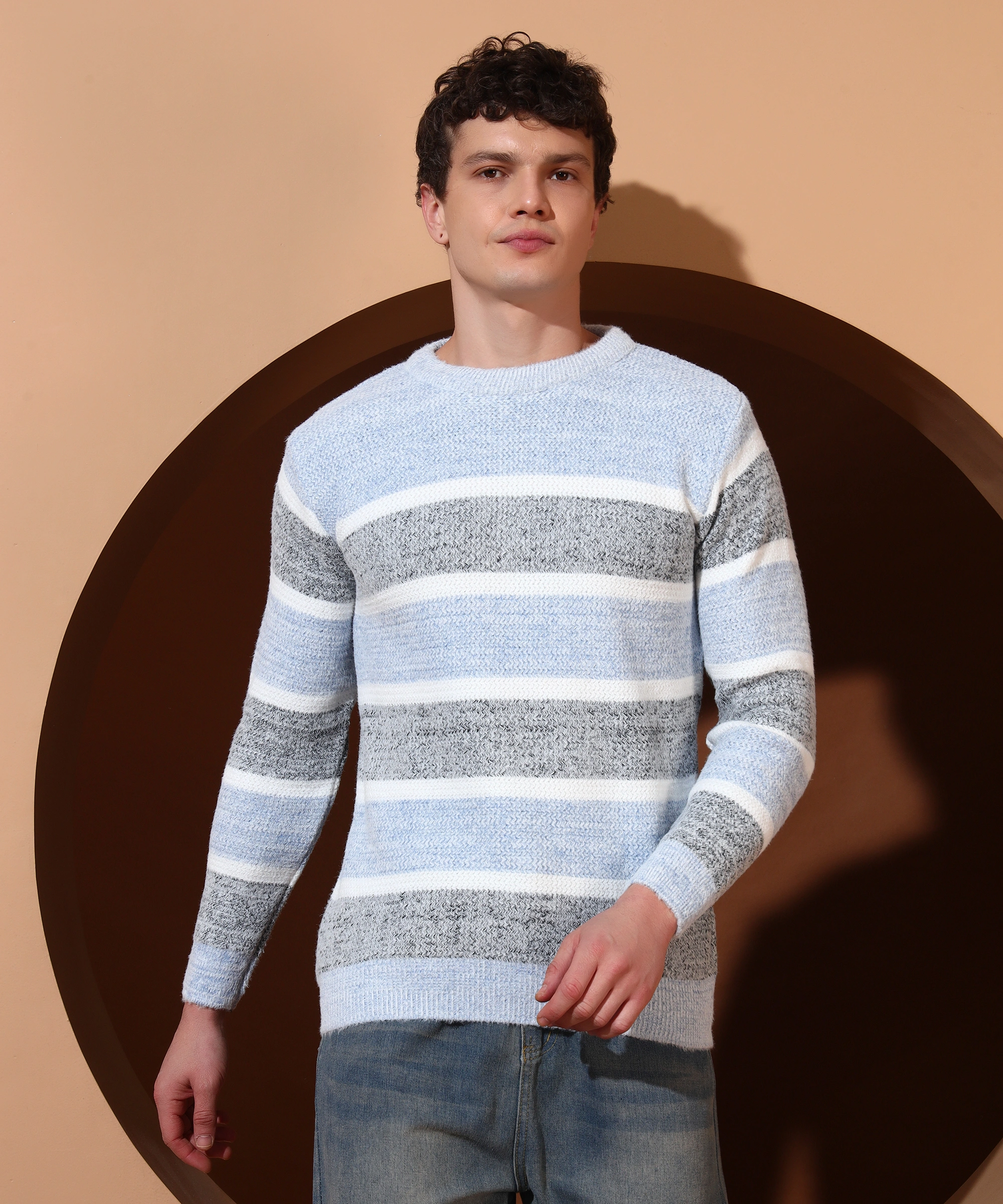 Anixa Men's Striped Knitted Sweater blue -8