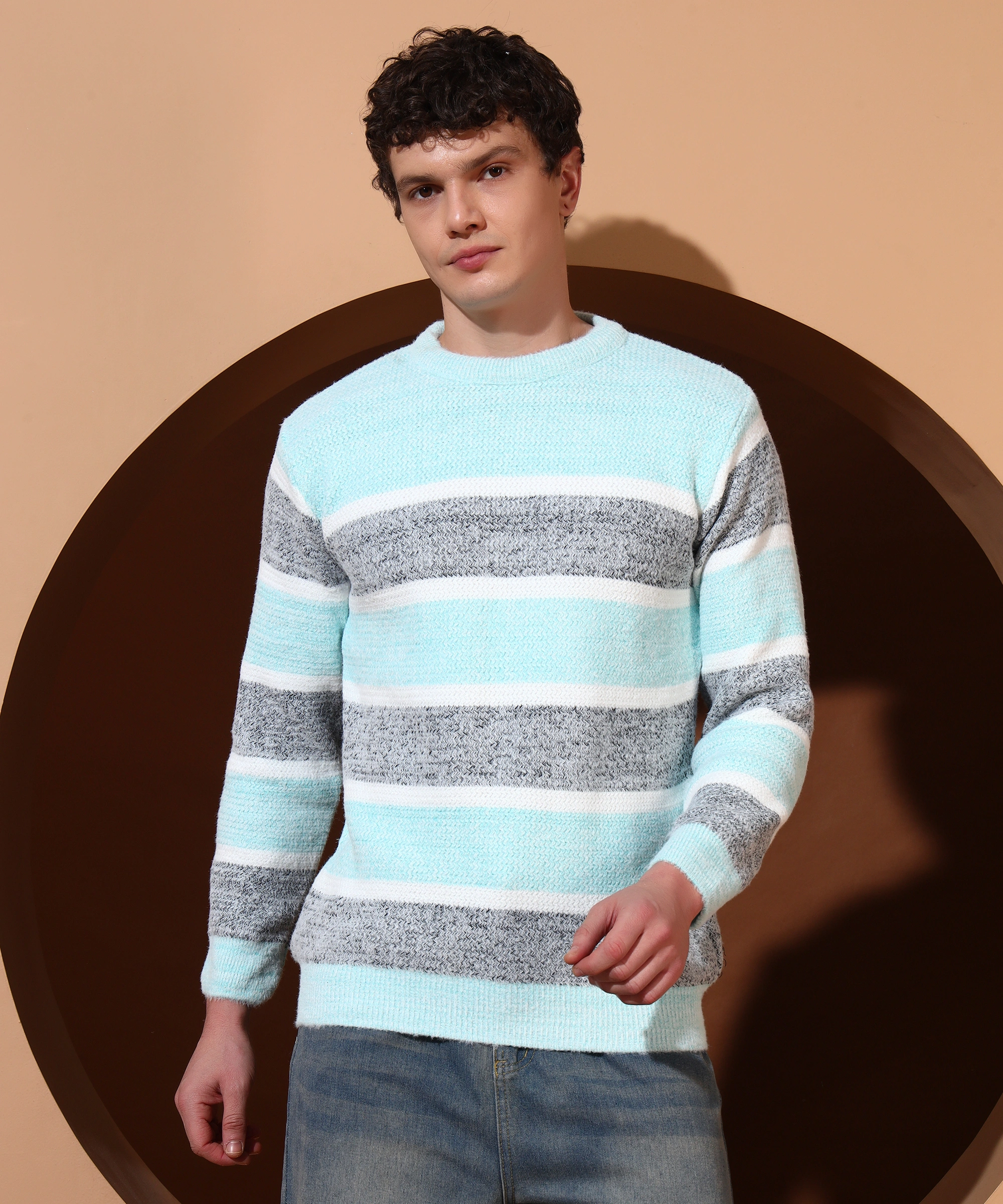 Anixa Men's Striped Knitted Sweater sky -8