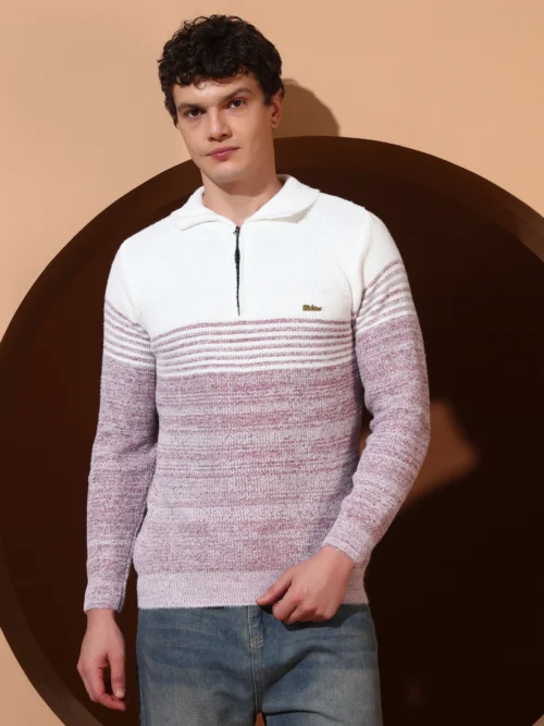 Anixa Men's Textured Half Zip Collared Sweater maroon -6