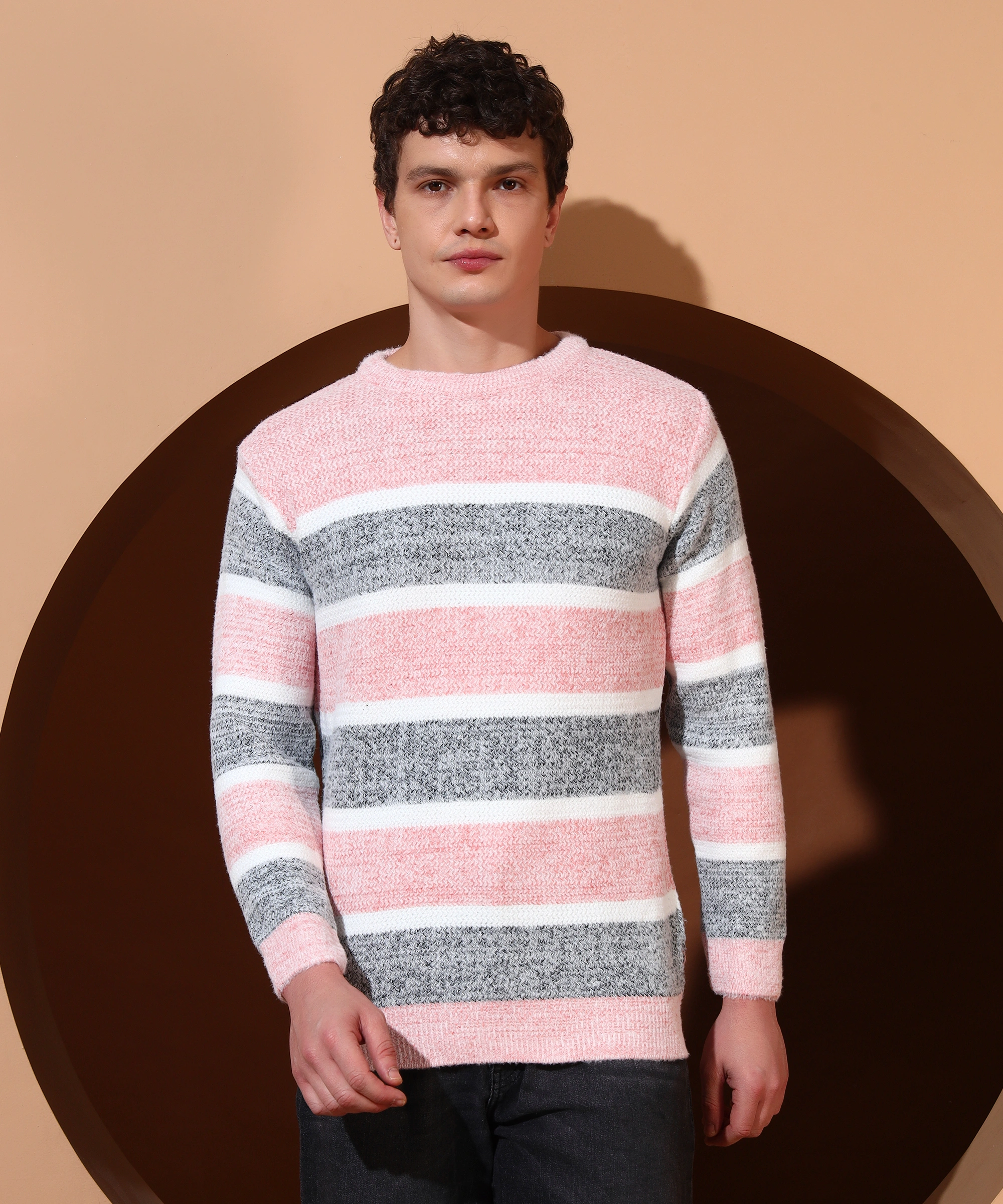 Anixa Men's Striped Knitted Sweater pink -8