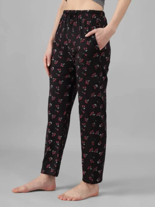 Anixa Women's Cherry Printed Cotton Pyjama Black 4