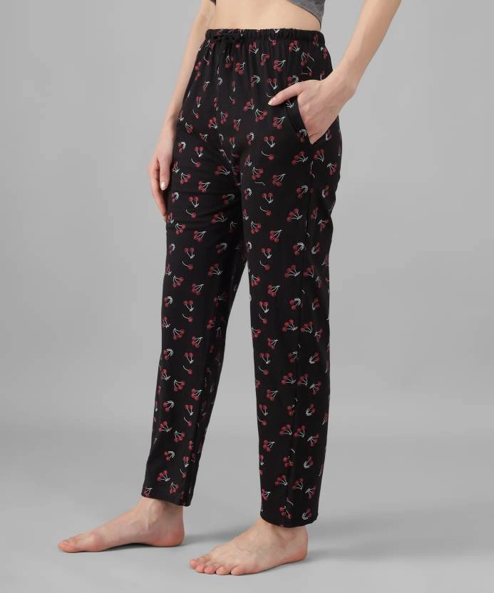 Anixa Women's Cherry Printed Cotton Pyjama Black 4