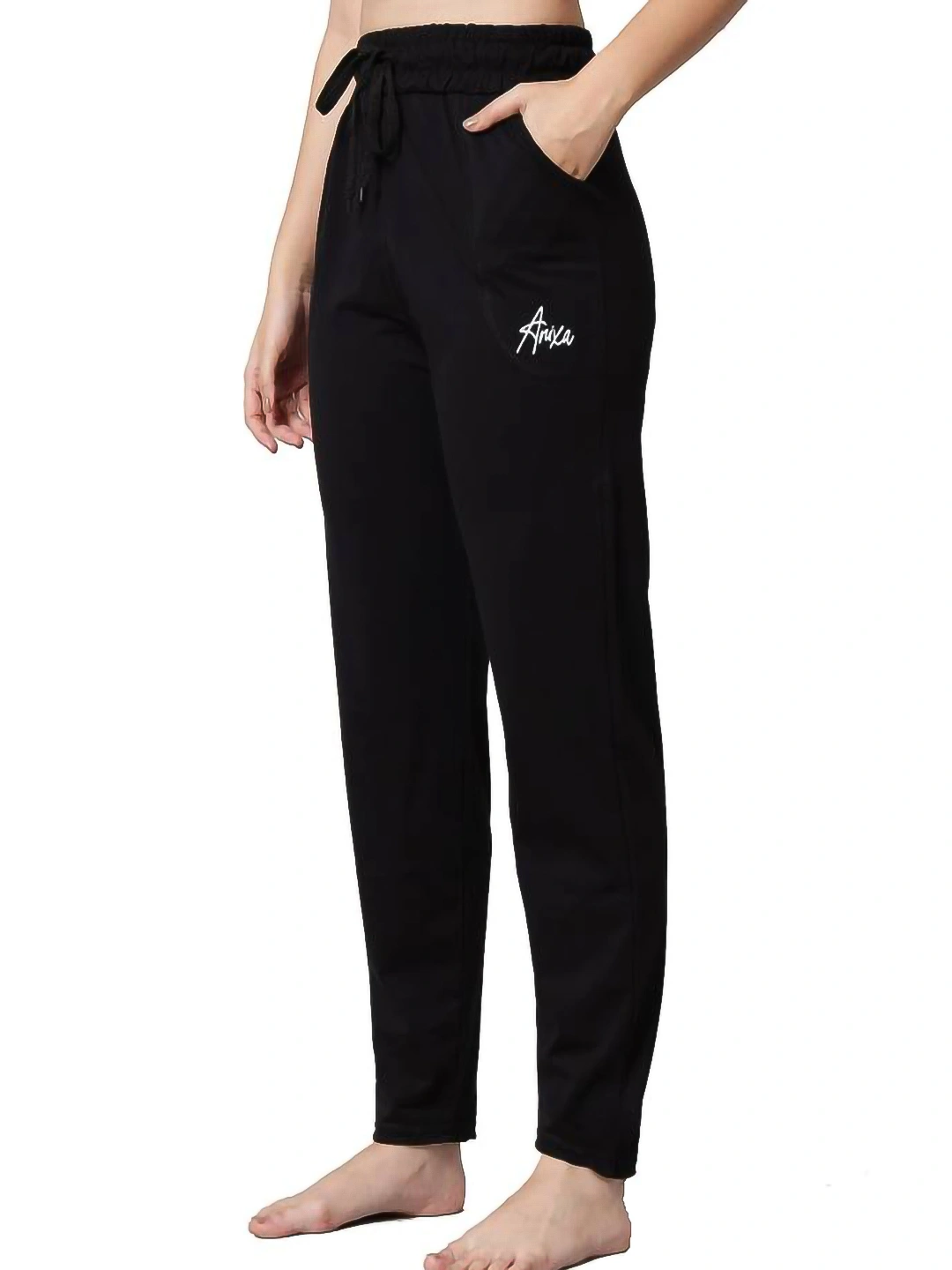Anixa Women's Plain Cotton Pyjama Black-4