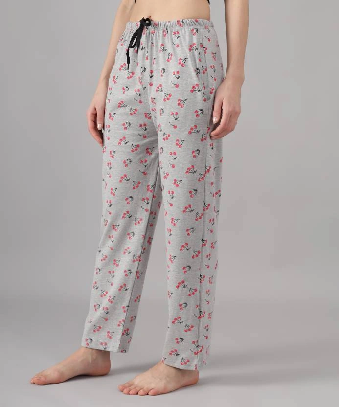 Anixa Women's Cherry Printed Cotton Pyjama grey 4