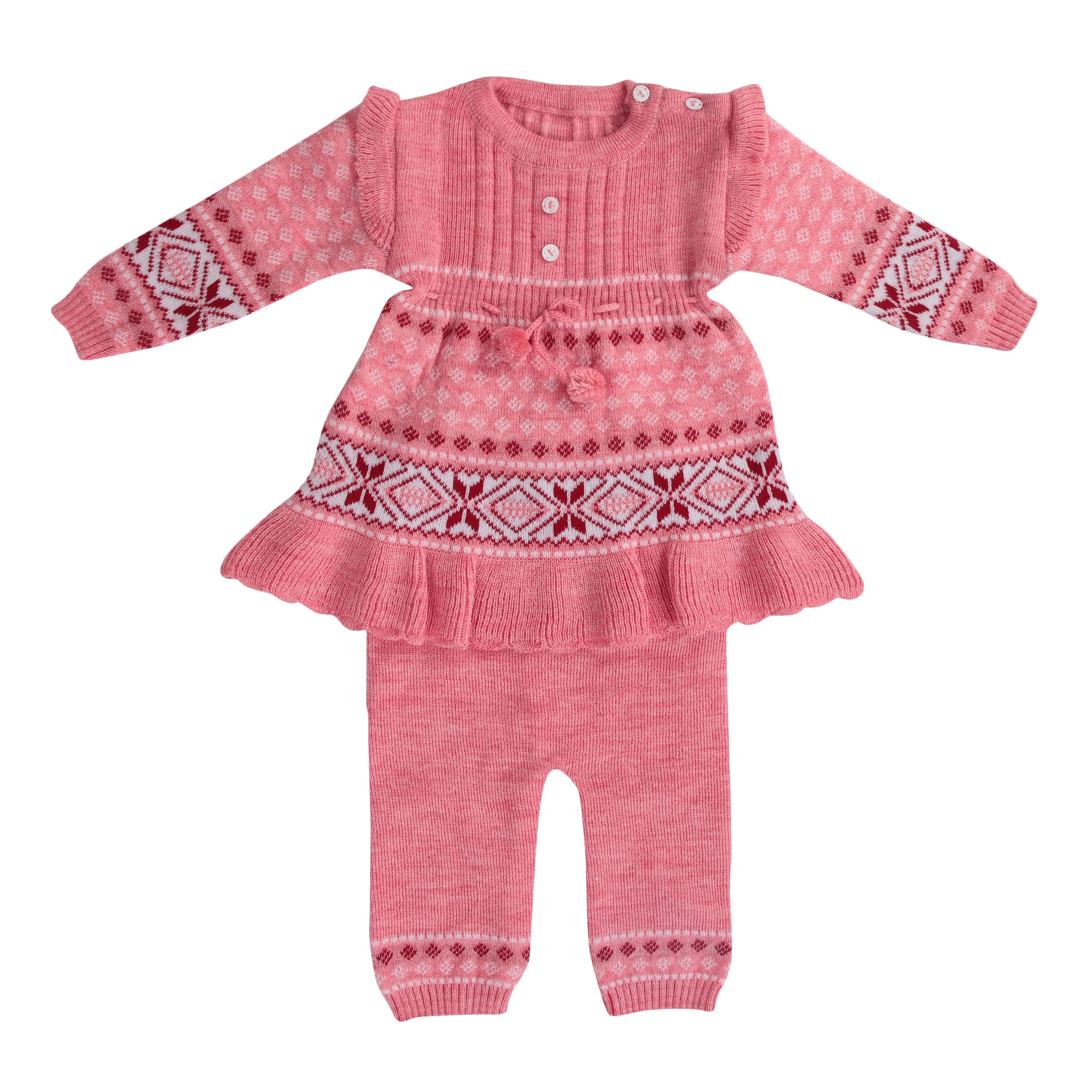 Anixa Girls 2 Piece Woolen Sweater Set Rose Pink 1