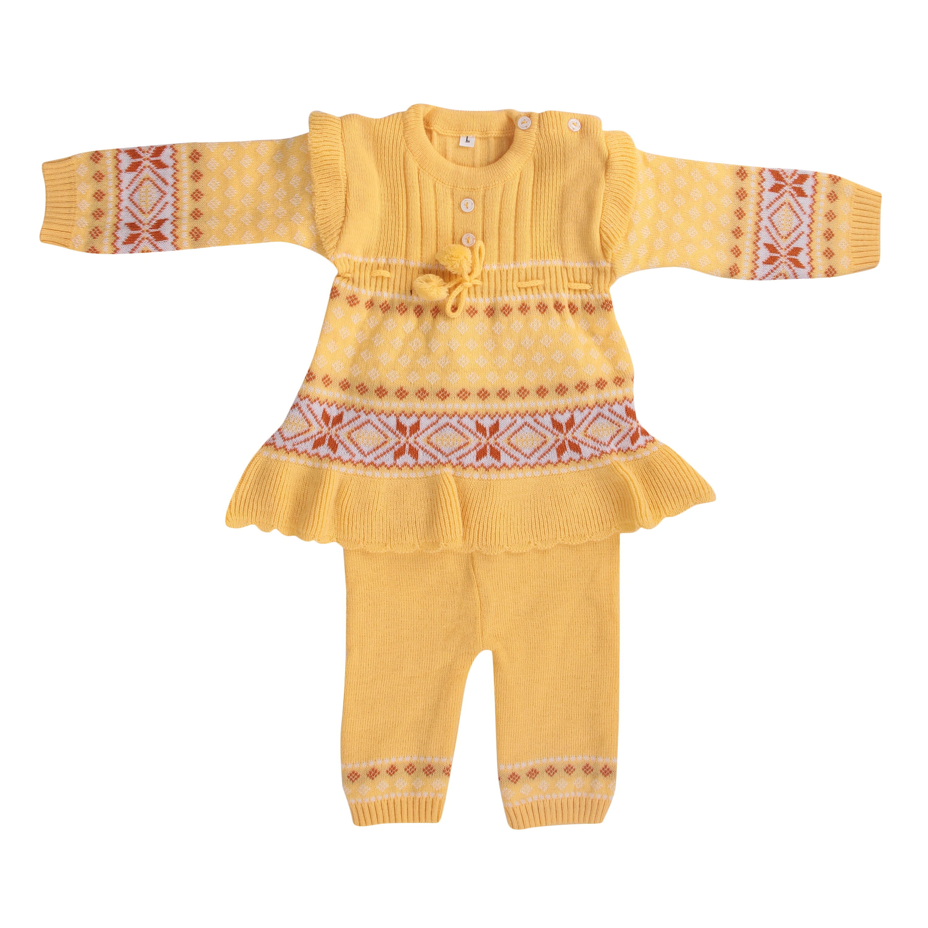Anixa Girls 2 Piece Woolen Sweater Set Golden Yellow 1