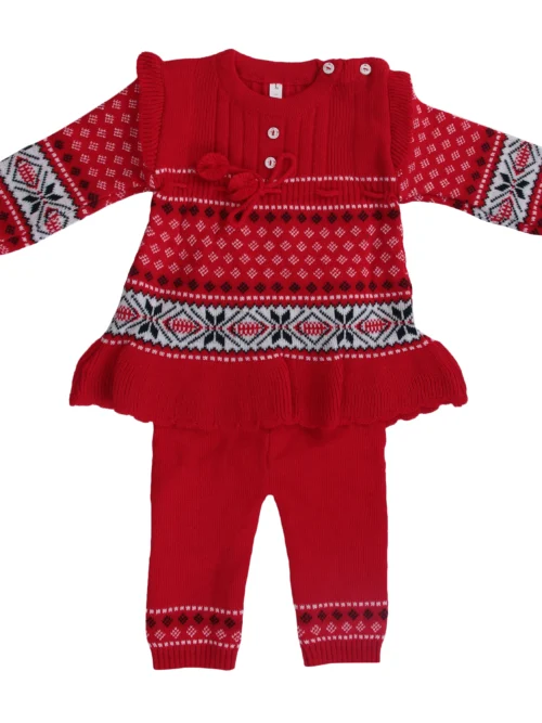 Anixa Girls 2 Piece Woolen Sweater Set Cherry Red 1