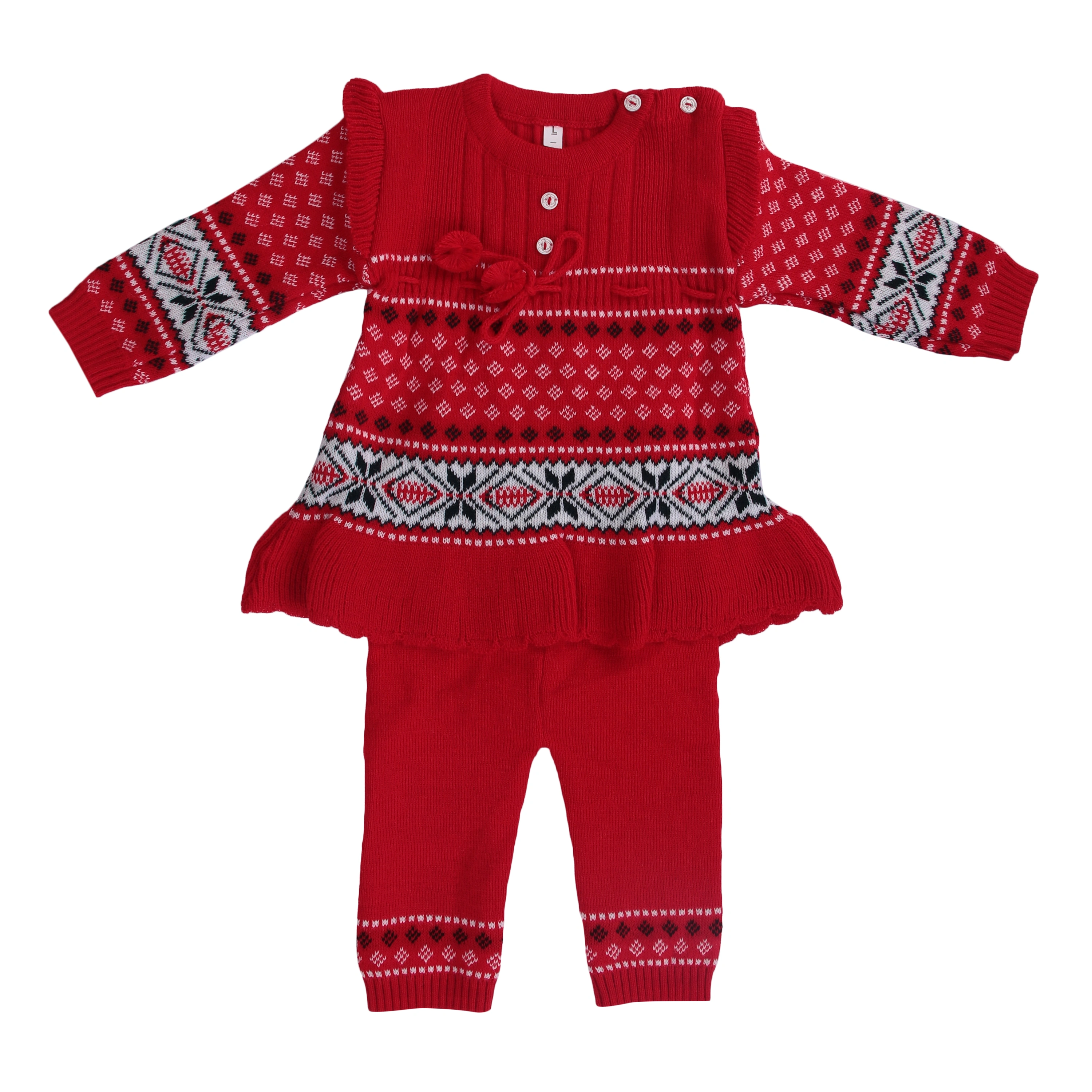 Anixa Girls 2 Piece Woolen Sweater Set Cherry Red 1