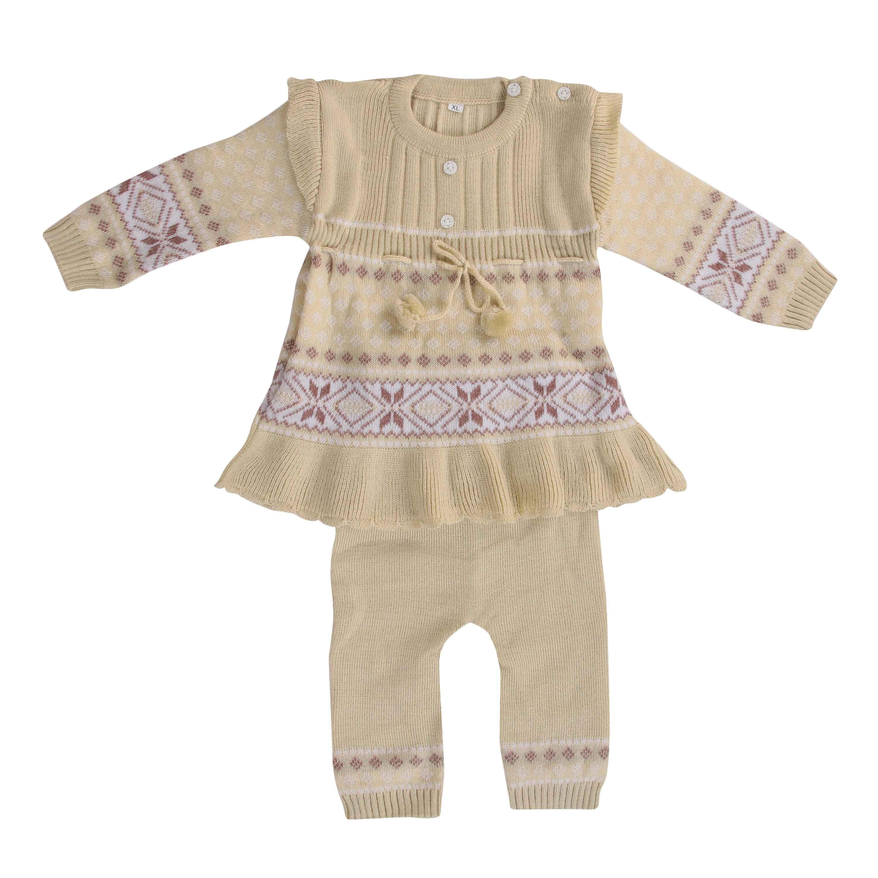 Anixa Girls 2 Piece Woolen Sweater Set Beige 1