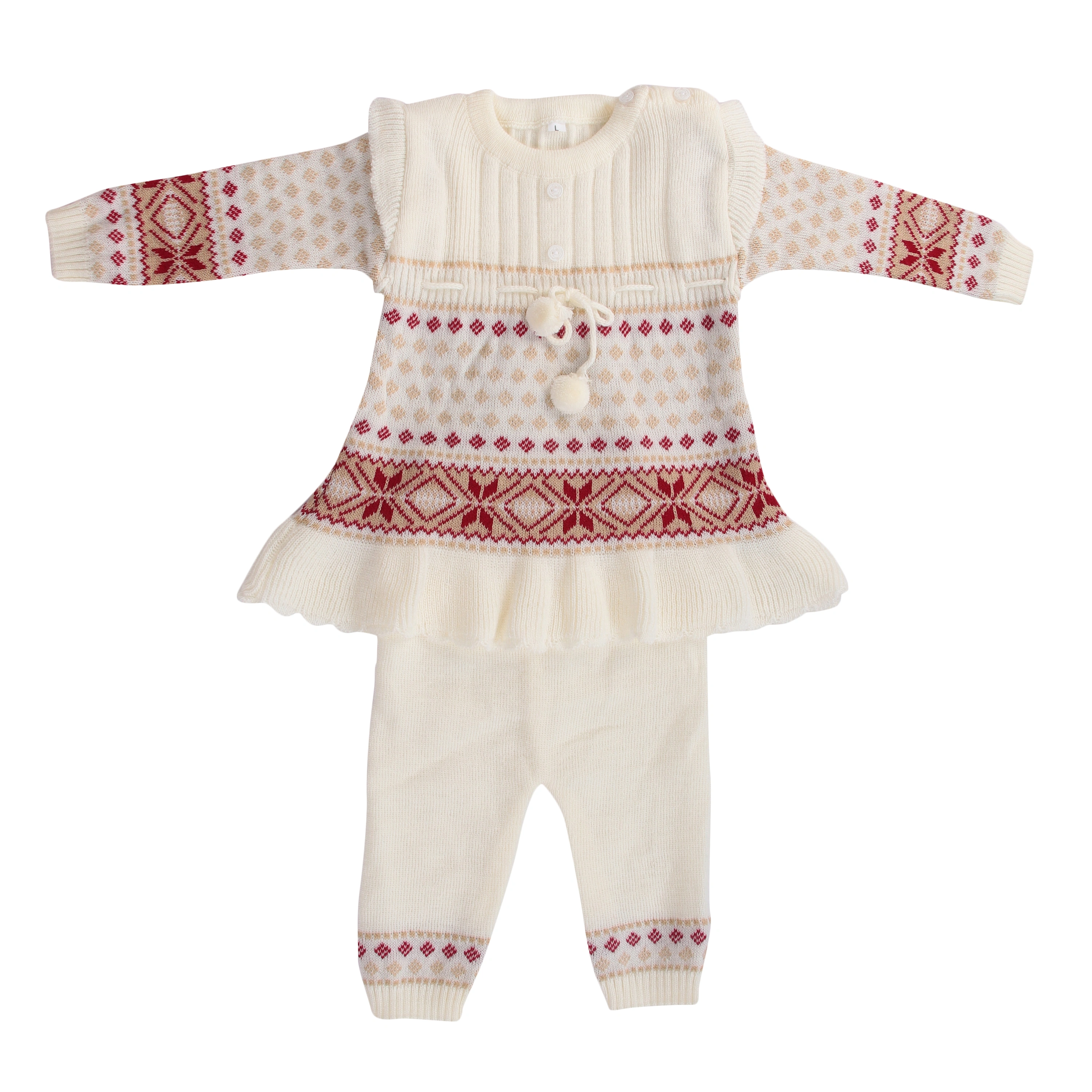 Anixa Girls 2 Piece Woolen Sweater Set Off White 1
