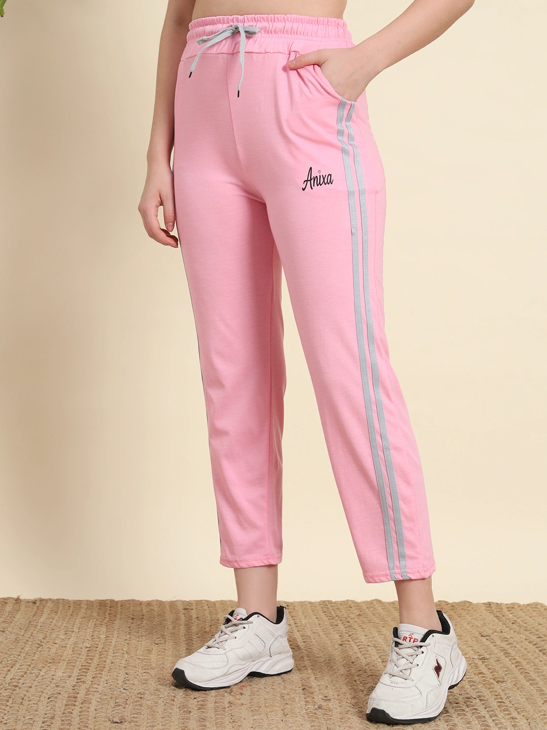 Anixa Women's Striped Cotton Pyjama Light Pink 3