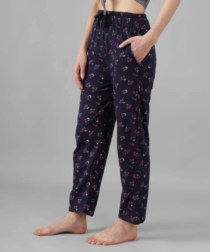Anixa Women's Cherry Printed Cotton Pyjama Navy 4