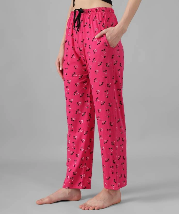 Anixa Women's Cherry Printed Cotton Pyjama Pink 4