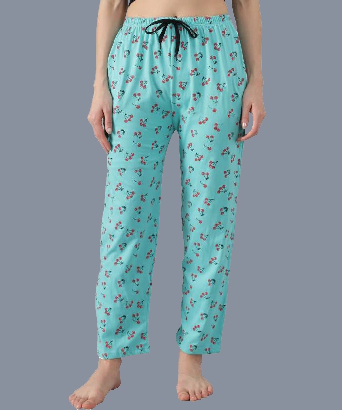 Anixa Women's Cherry Printed Cotton Pyjama Sky 1