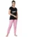 Anixa Women's Plain Pyjama Cotton Nightsuit Black LightPink 1