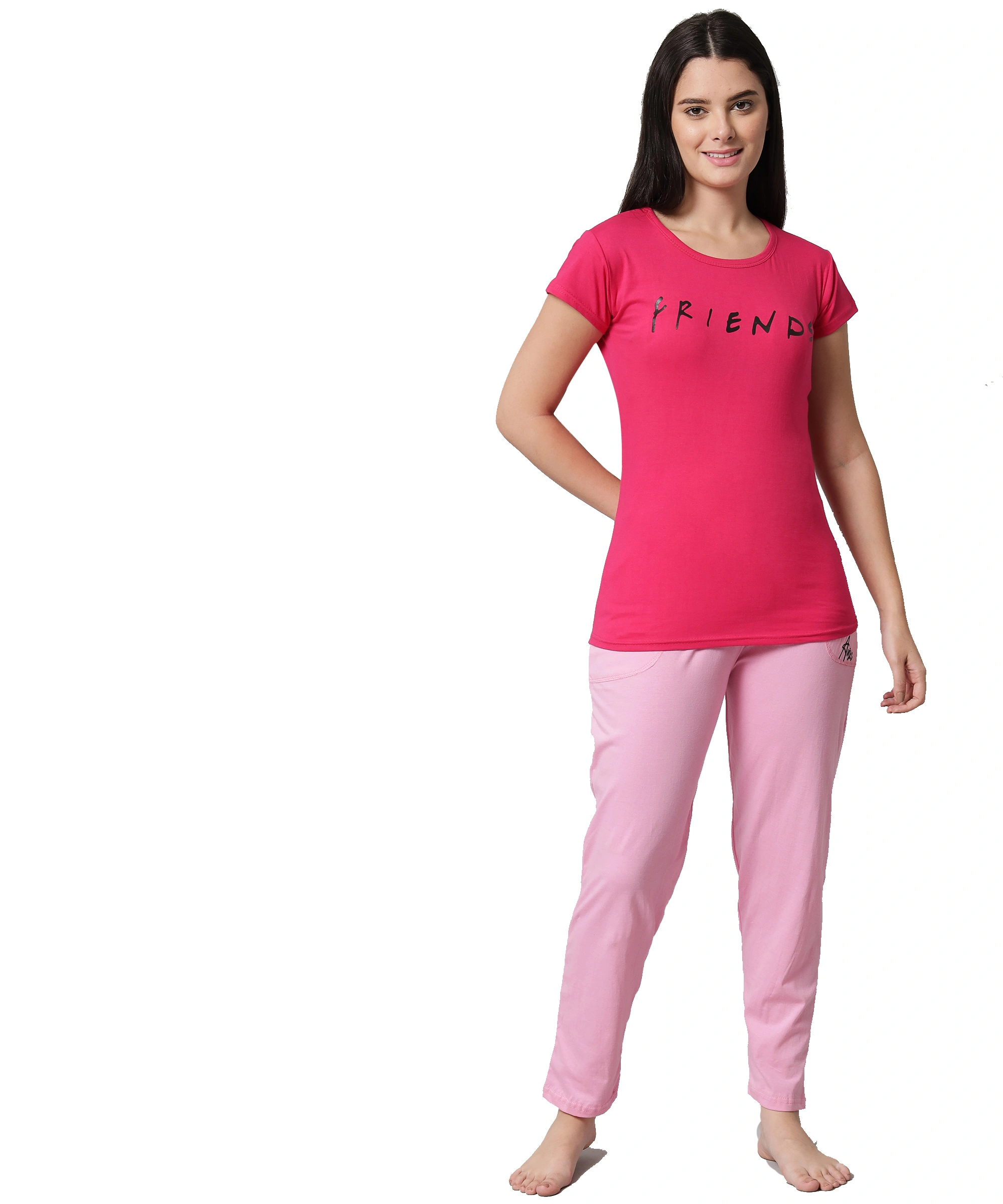 Anixa Women's Plain Pyjama Cotton Nightsuit Pink LightPink 1