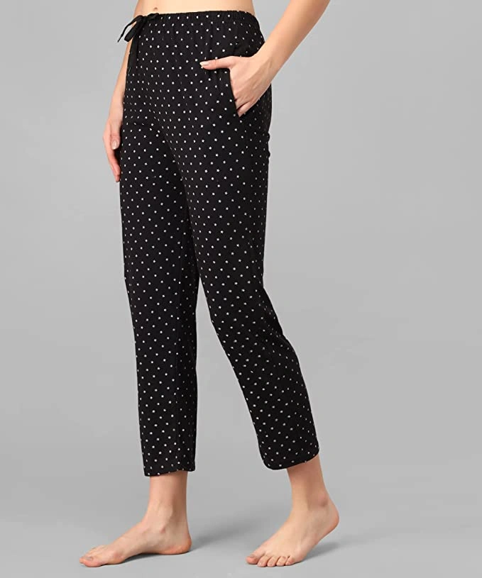Anixa Women's Star Printed Cotton Pyjama Black 3