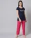 Anixa Women's Printed Cotton Nightsuit Navy Pink 1