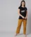 Anixa Women's Printed Cotton Nightsuit Black Mustard 2