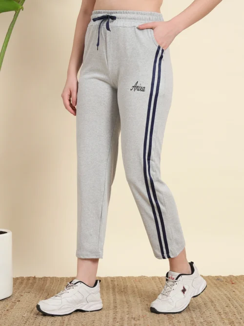 Anixa Women's Striped Cotton Pyjama Grey 3