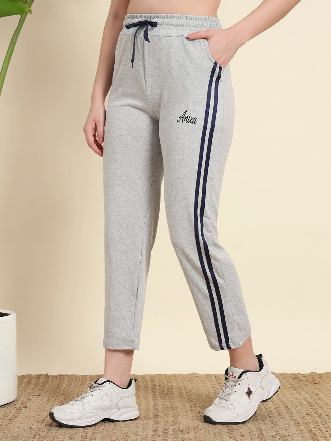 Anixa Women's Striped Cotton Pyjama Grey 3