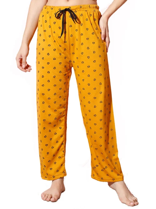 Anixa Women's Heart Cotton Pyjama Mustard 1