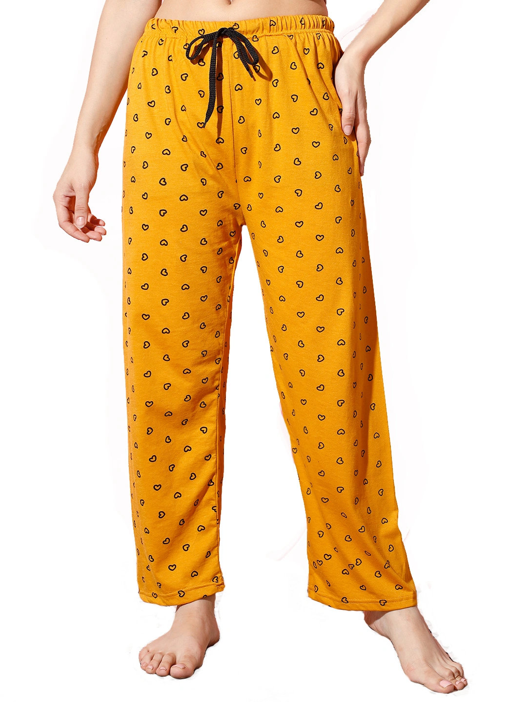 Anixa Women's Heart Cotton Pyjama Mustard 1