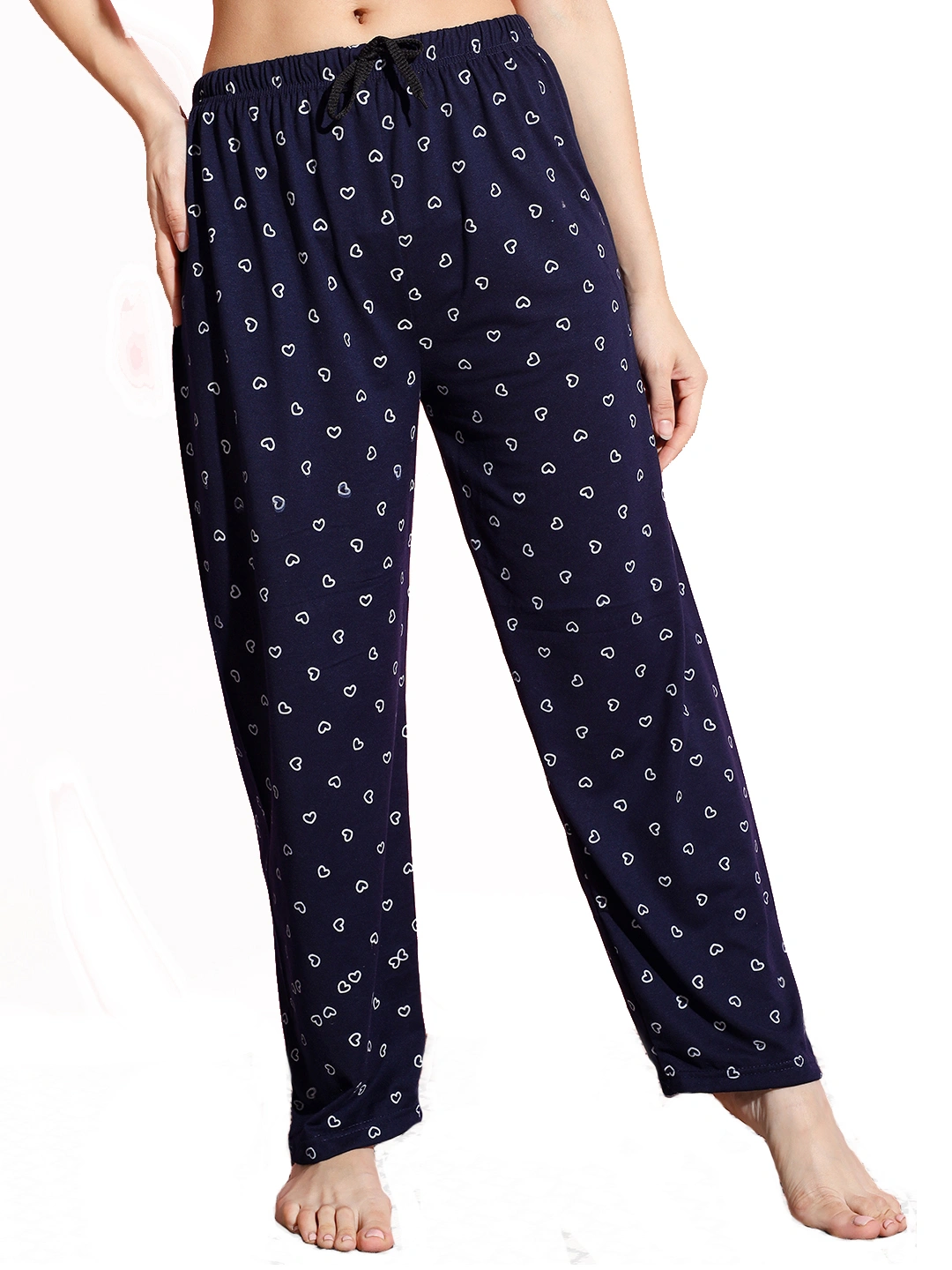 Anixa Women's Heart Cotton Pyjama Navy1