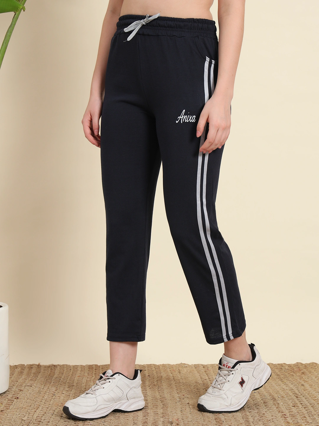 Anixa Women's Striped Cotton Pyjama Navy 3