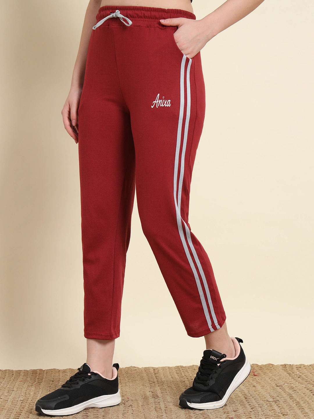 Anixa Women's Striped Cotton Pyjama Red 3