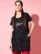 Anixa Women's Heart Printed T-Shirt Dress with Round Neck Black -1